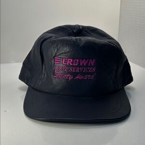 VTG Crown Camp Services Safety Award Leather Trucker Hat Grey Pink '97